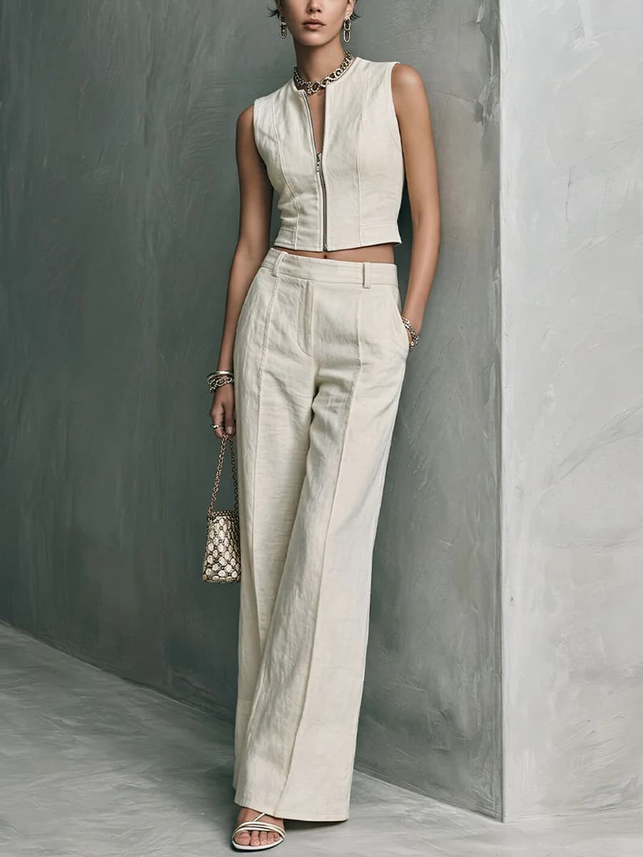 Sleeveless Top And Straight-leg Casual Pants Set 7