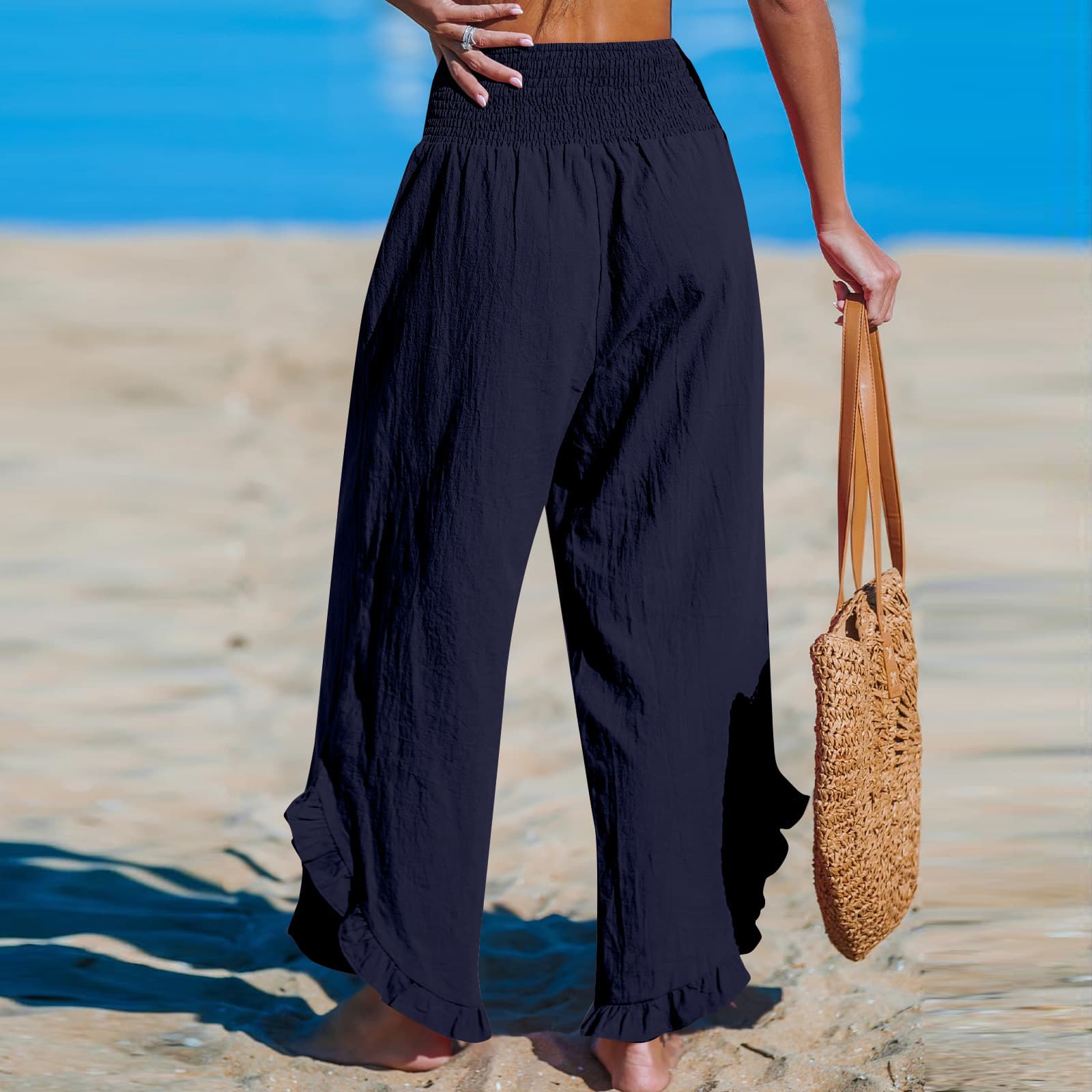 Pleated Asymmetrical Hem Cotton-linen Loose-fit Casual Pants