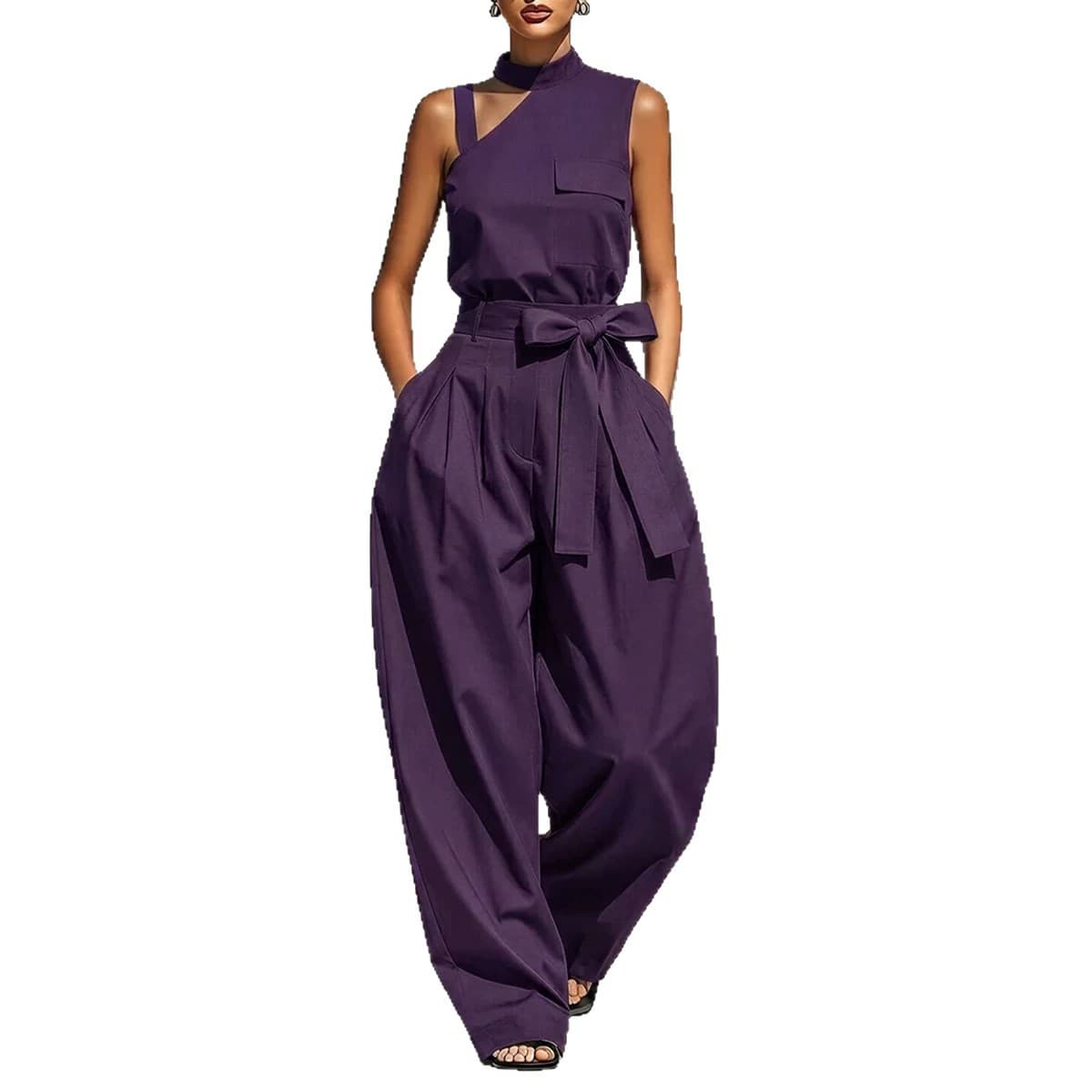 Off-shoulder Stand-collar Sleeveless Jumpsuit 5