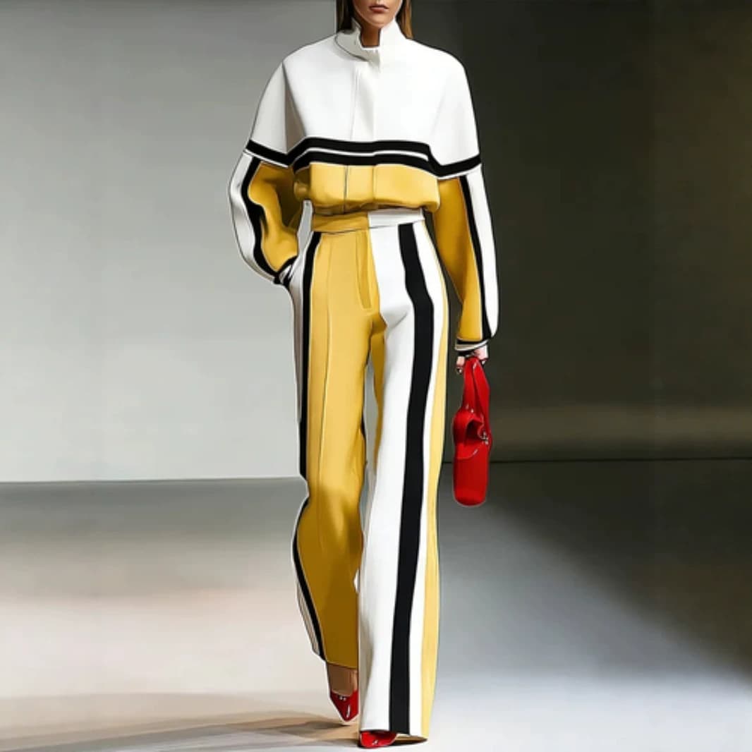 Color-block Sporty Hoodie And Wide-leg Pants Set 4
