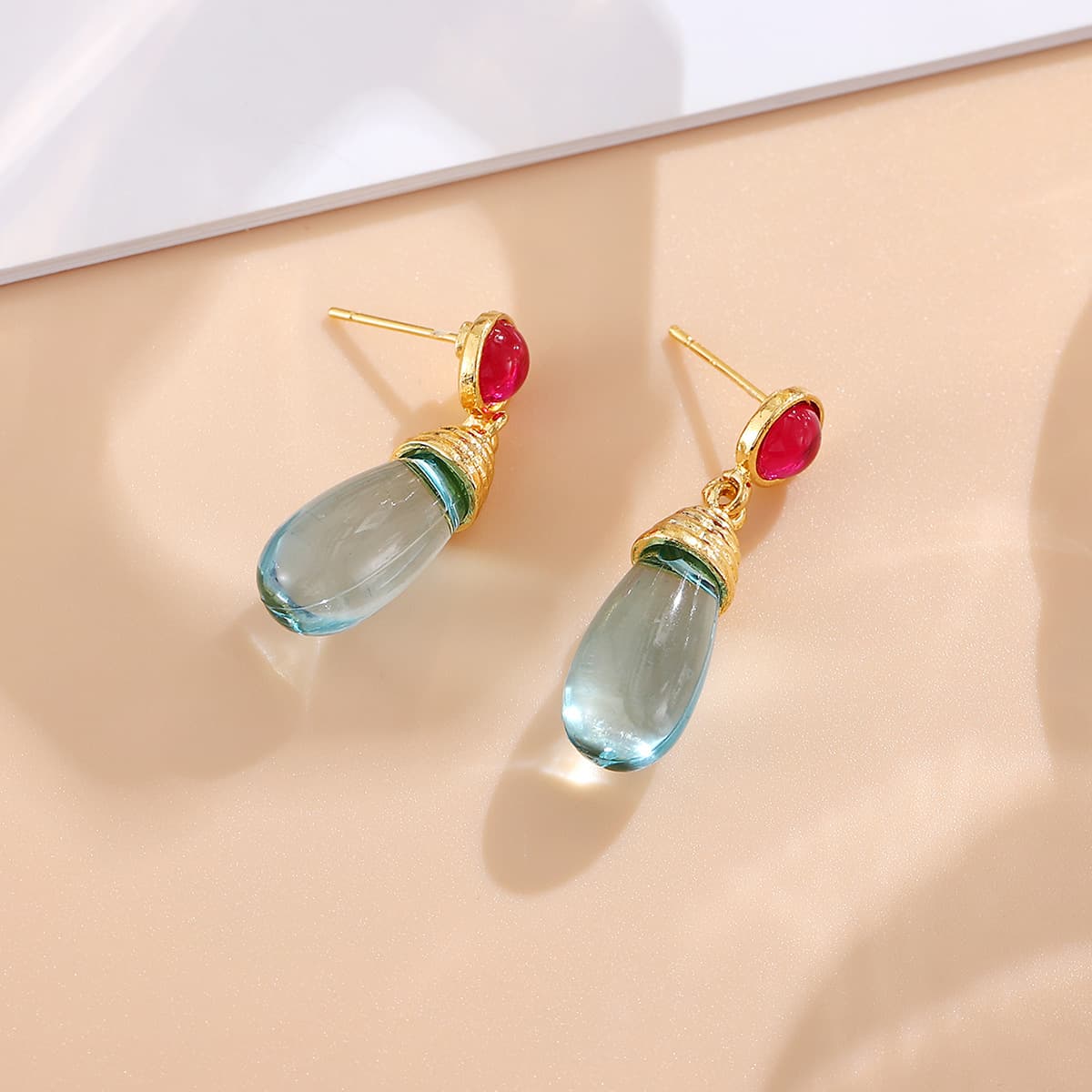 Bohemian-style Red Stud Earrings Blue And Transparent 2