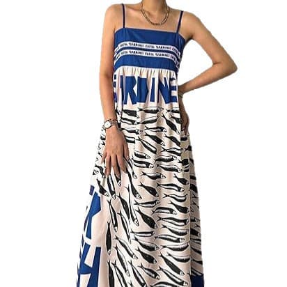 Small-fish Strap Printed New Long Dress One-piece Dress 7