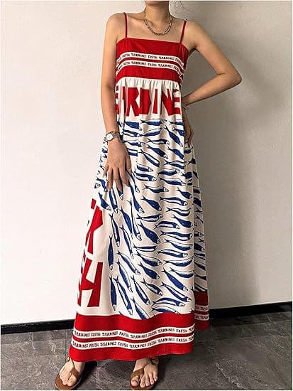 Small-fish Strap Printed New Long Dress One-piece Dress 5