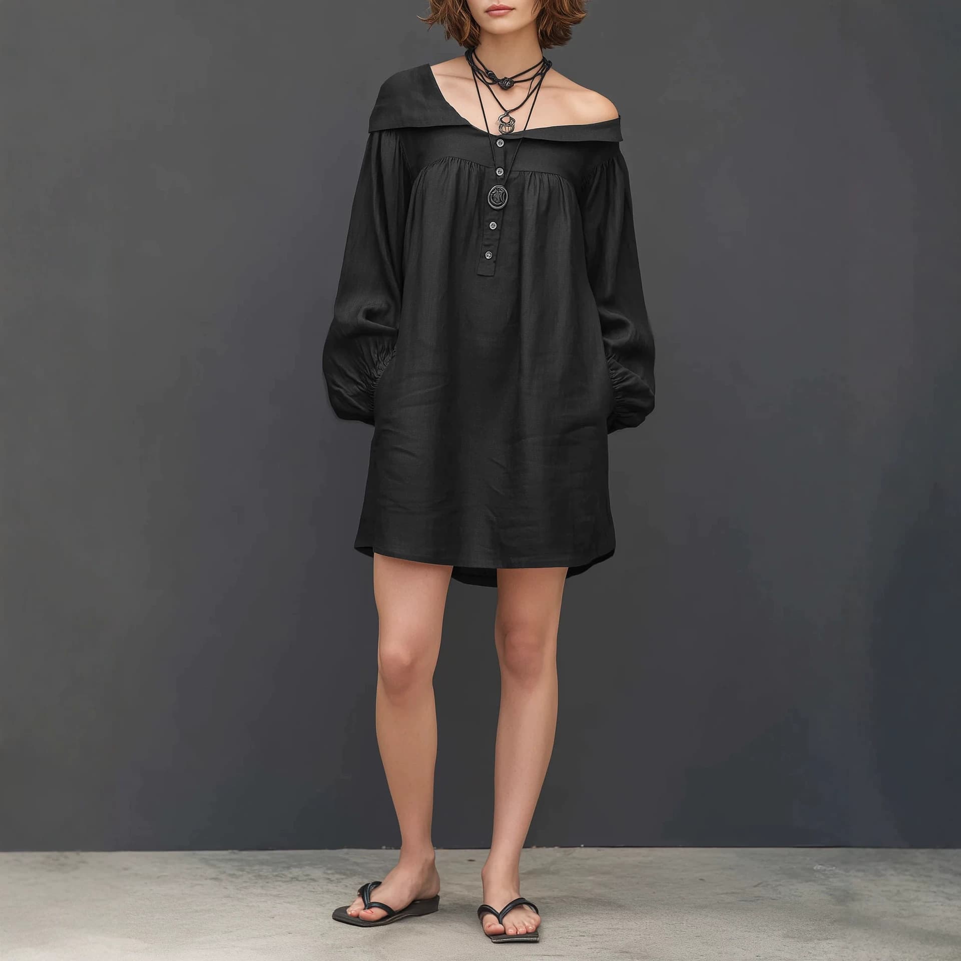 Womens Long-sleeved Mini Dress With An Asymmetrical Neckline 9