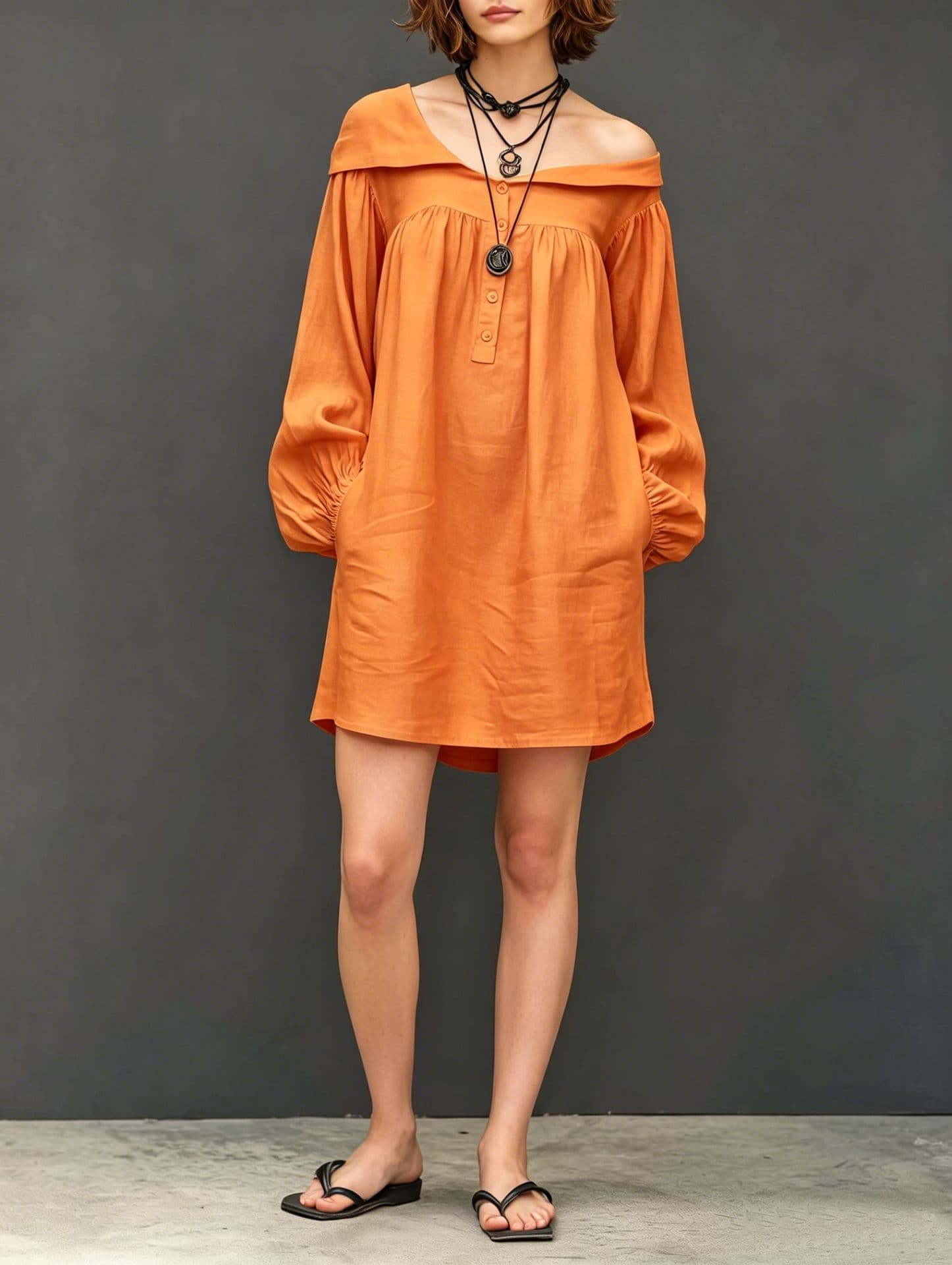 Womens Long-sleeved Mini Dress With An Asymmetrical Neckline 3