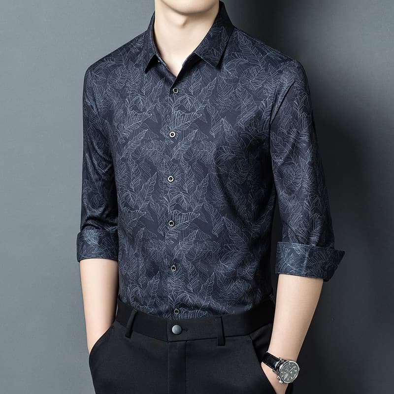 Mens Wrinkle-Resistant Ice-Silk Casual Shirt