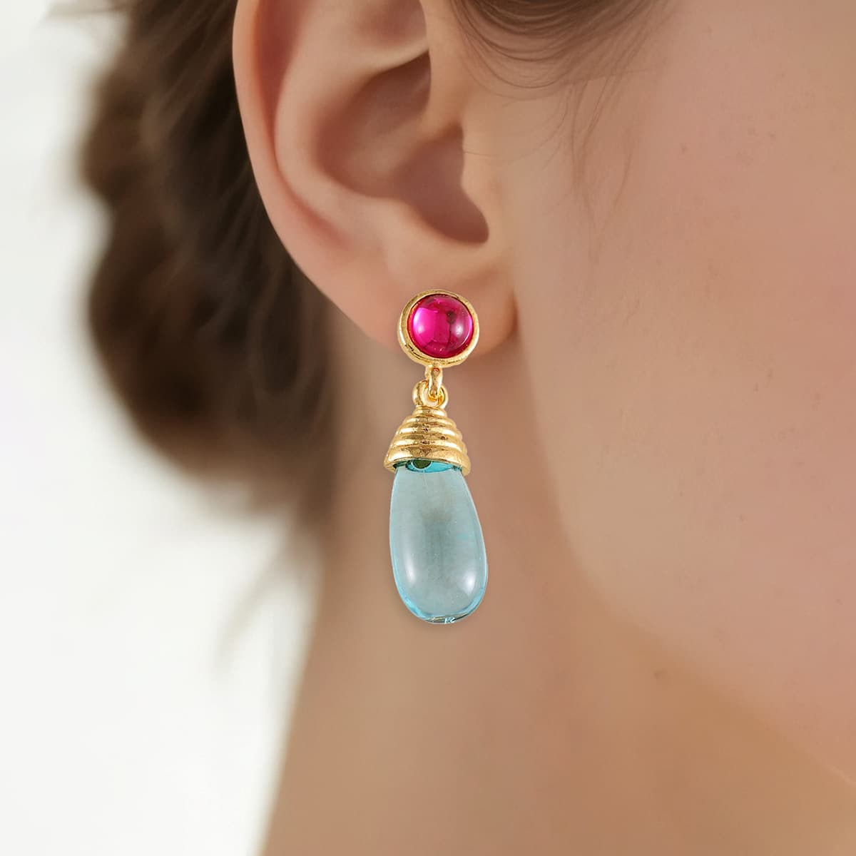 Bohemian-style Red Stud Earrings Blue And Transparent