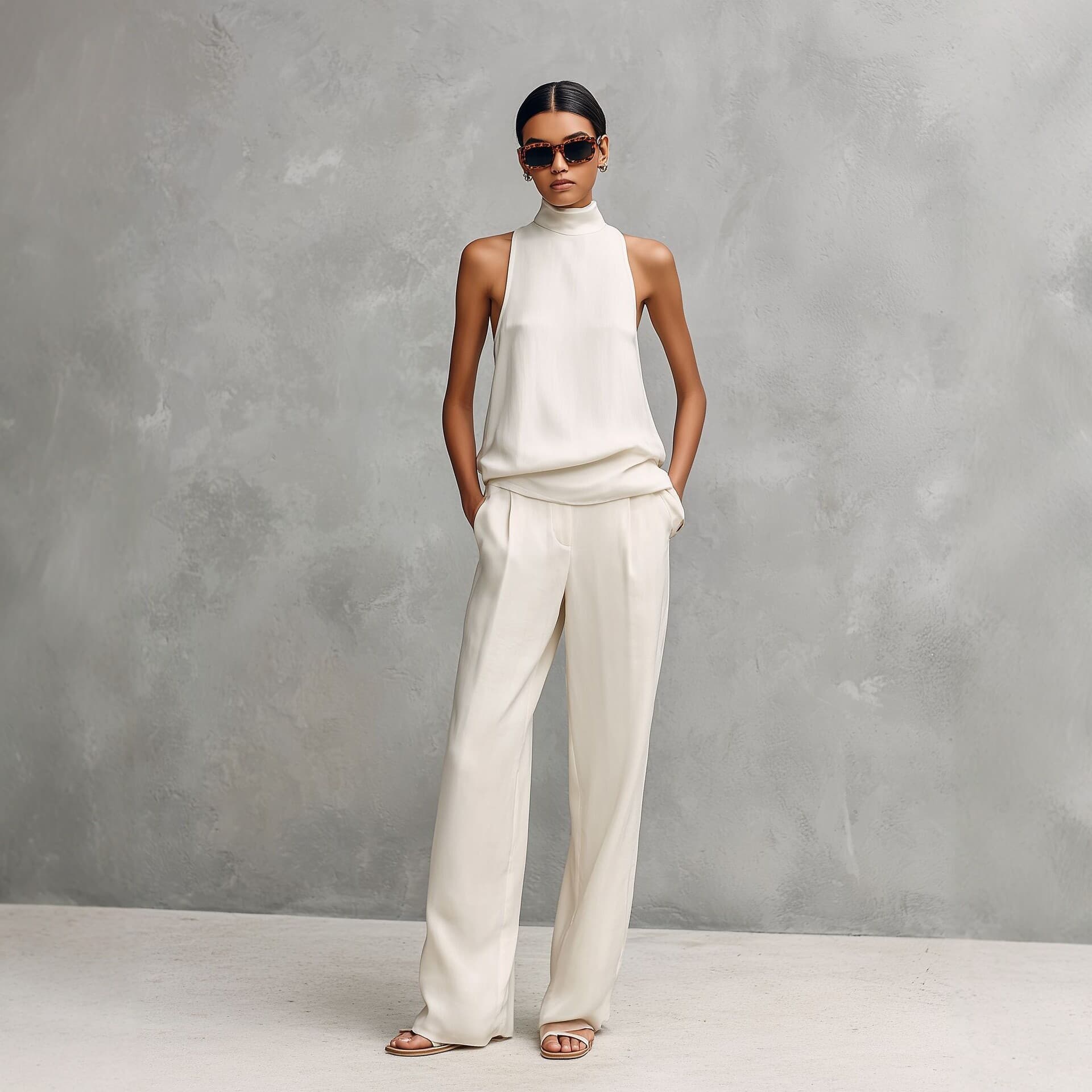 Sleeveless Turtleneck Top And Wide-leg Pants Set