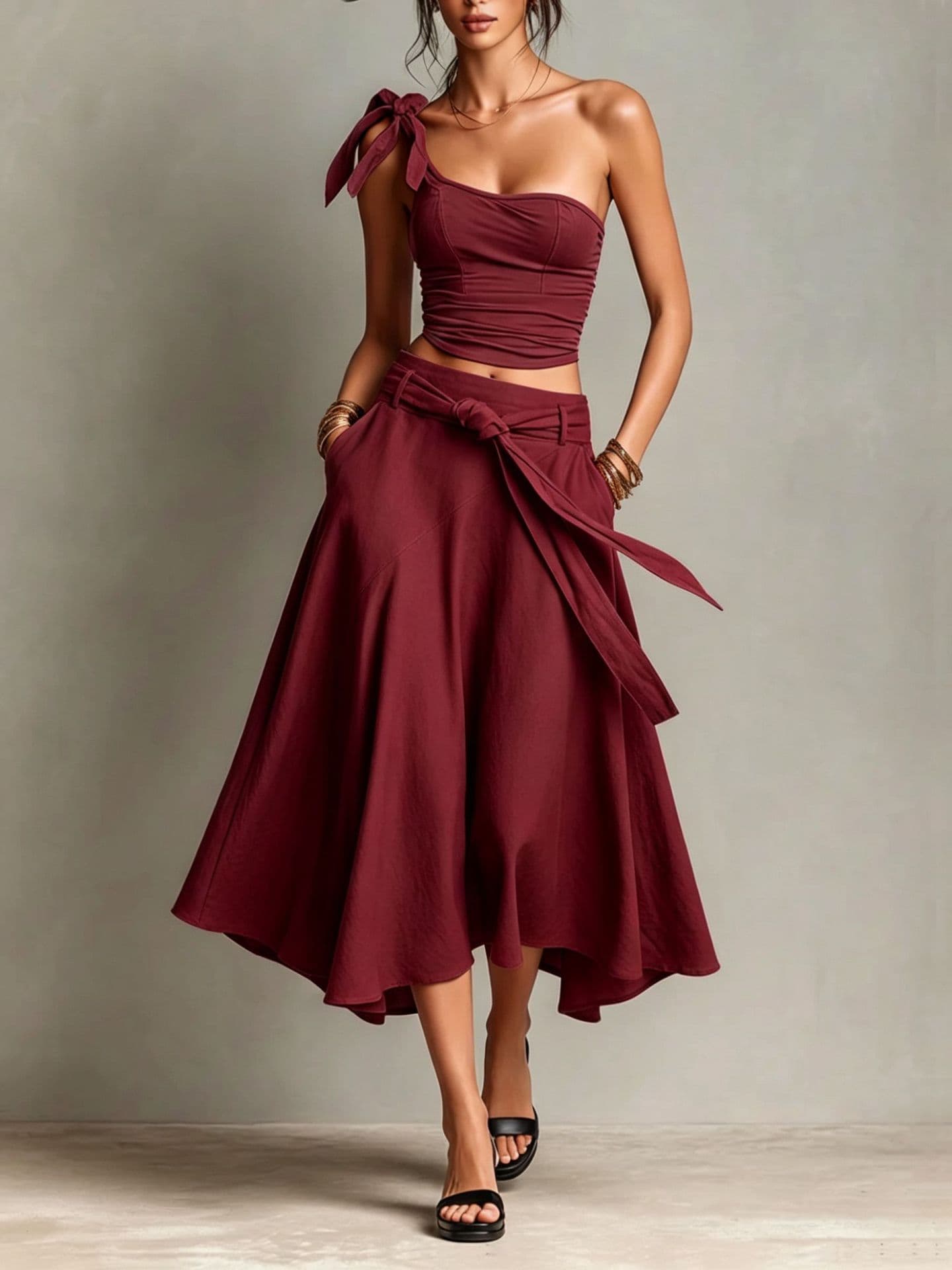 One-shoulder Strap Camisole And Skirt Set 6