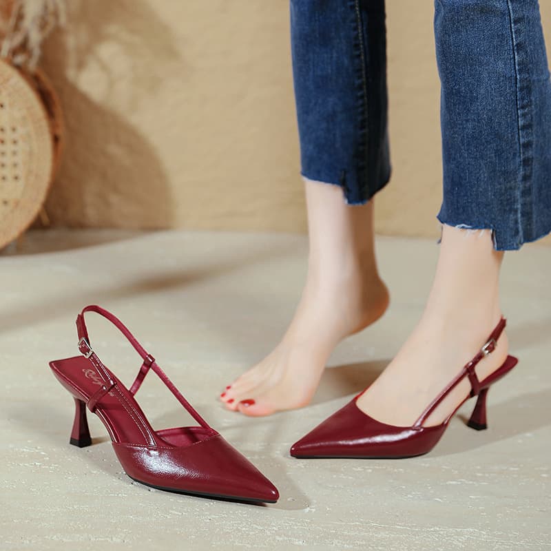 Sexy Wine-red Pointed-toe Sandals 3