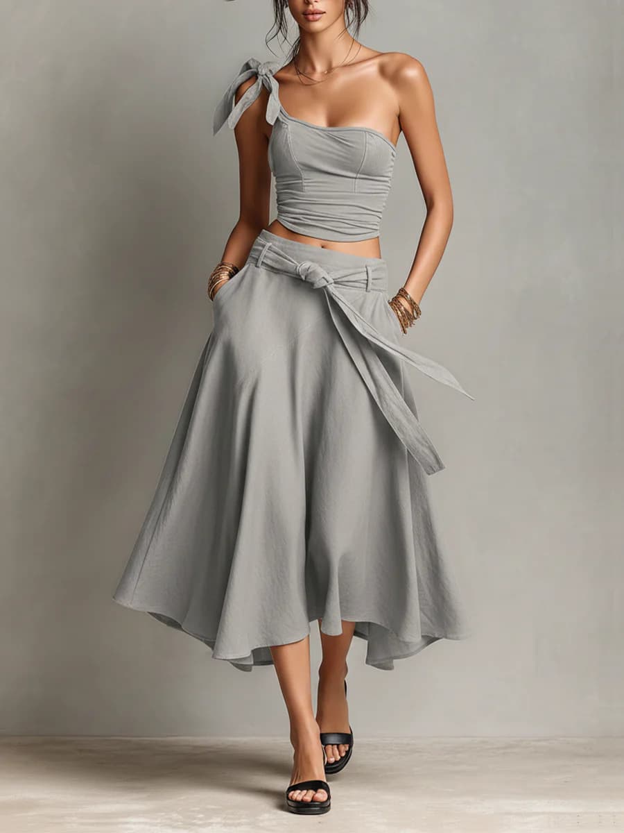 One-shoulder Strap Camisole And Skirt Set 5