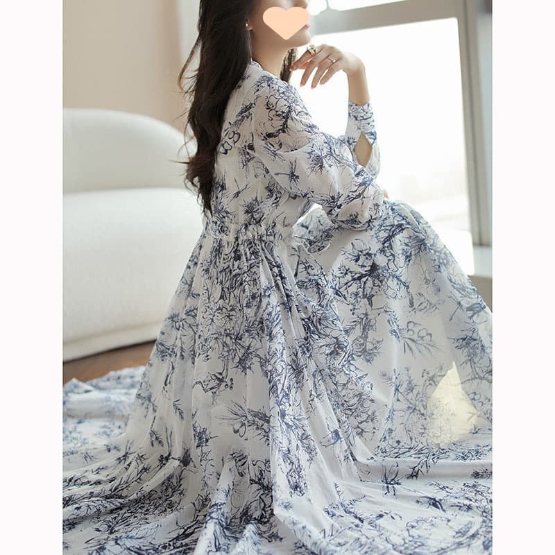 Chinese-style Long Dress French-inspired Waist-cinching Design