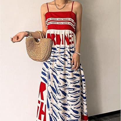 Small-fish Strap Printed New Long Dress One-piece Dress 3