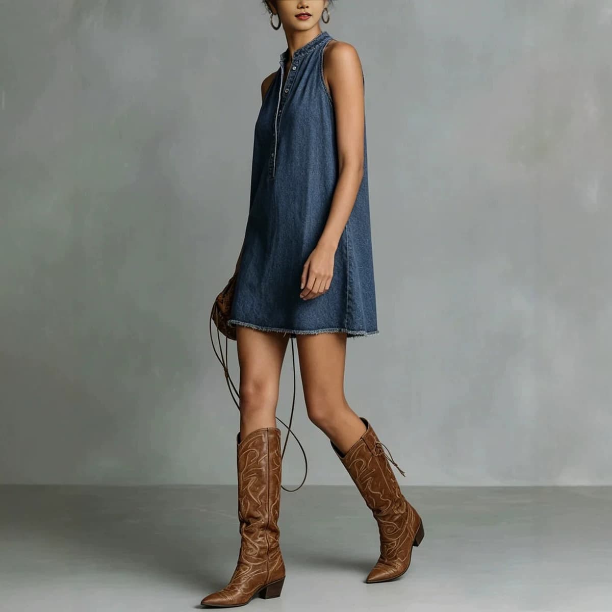 Sleeveless Loose-fitting Casual Denim Dress 4