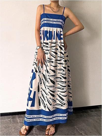 Small-fish Strap Printed New Long Dress One-piece Dress 2