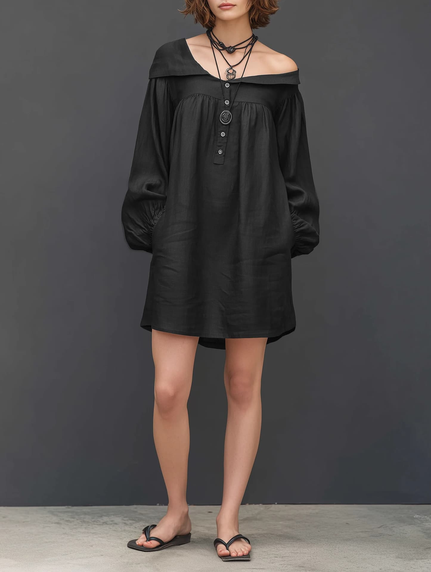 Womens Long-sleeved Mini Dress With An Asymmetrical Neckline 10