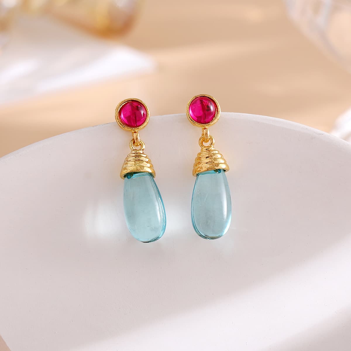 Bohemian-style Red Stud Earrings Blue And Transparent 5