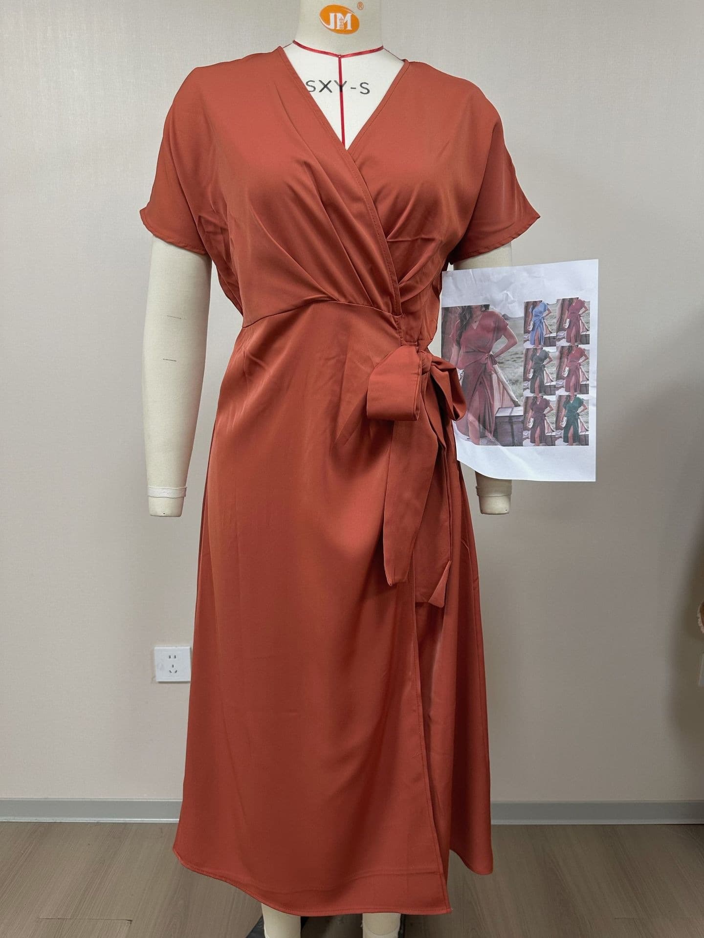 Womens Solid-Color Wrap Dress With Lace-Up Belt