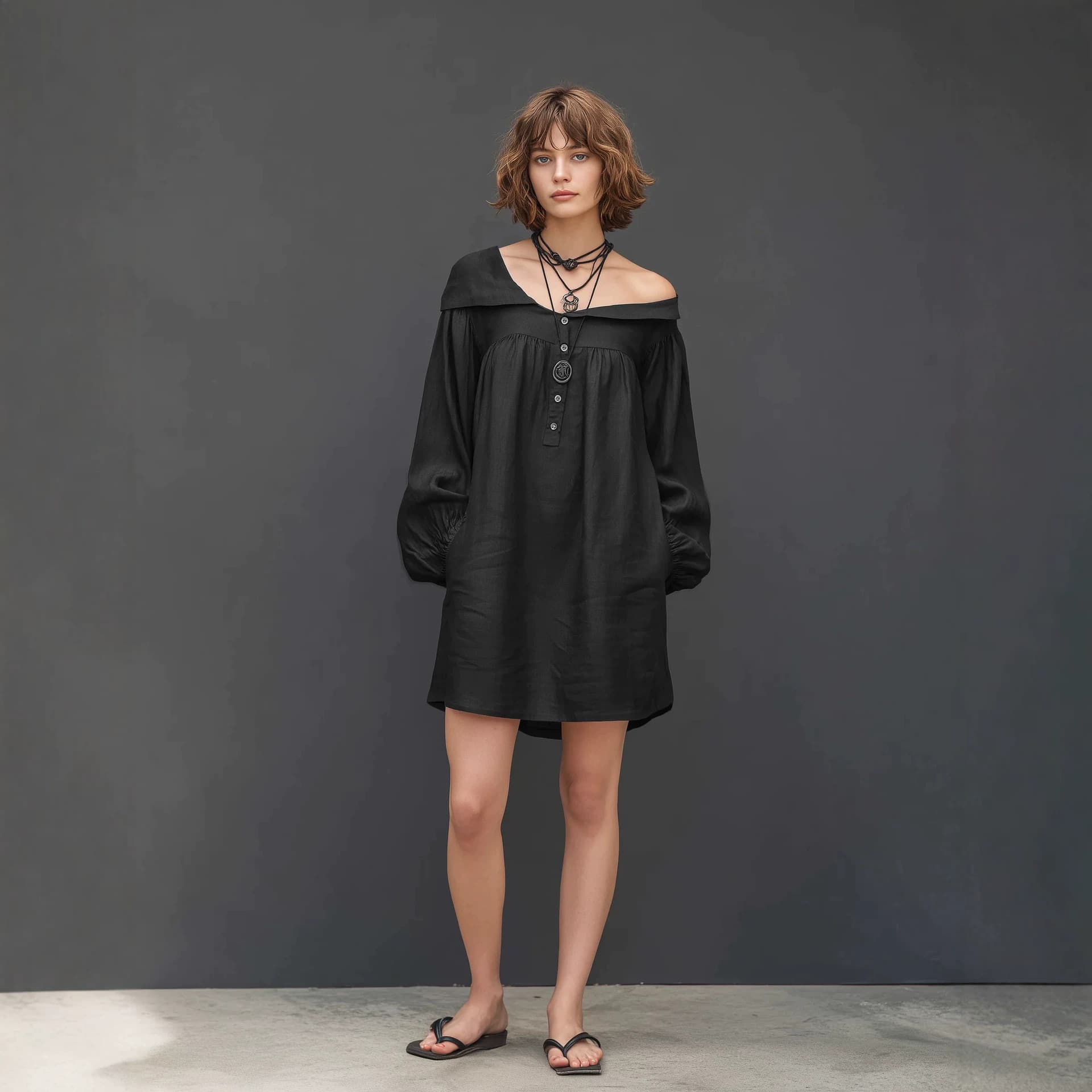 Womens Long-sleeved Mini Dress With An Asymmetrical Neckline 5