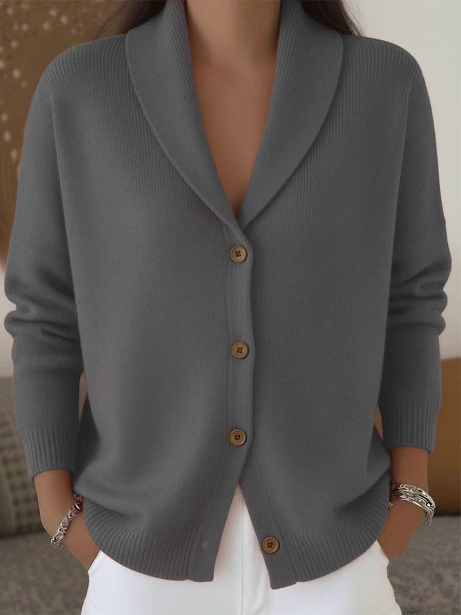 Womens Knitted Cardigan Loose-Fit Lazy Style Soft And Cozy Notch Lapel Solid Color Long-Sleeve Sweater 8
