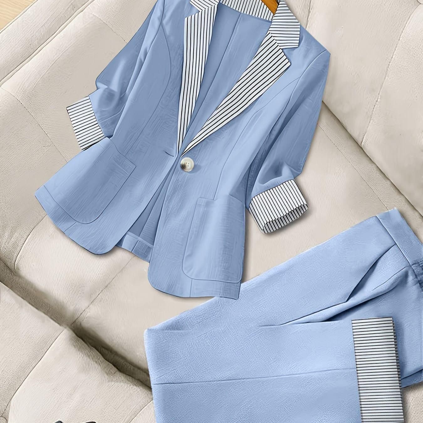 Sophisticated Striped Patchwork Suit Set