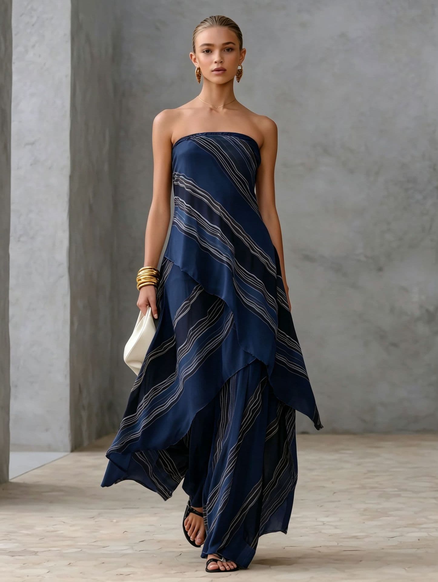 Womens Casual Striped Off-shoulder Sleeveless Dress 4