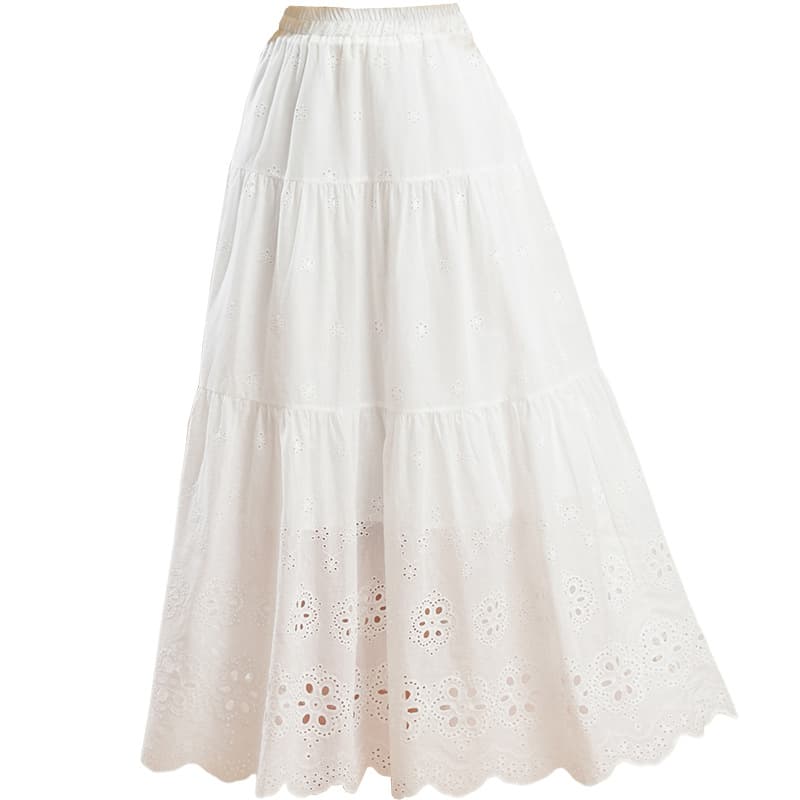 Womens Loose-fitting White Hollow-out Floral Skirt 5