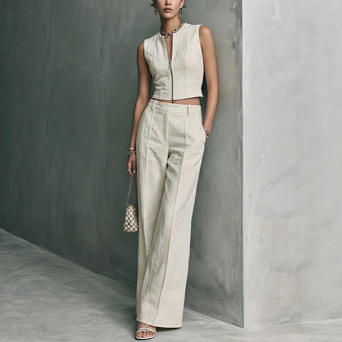 Sleeveless Top And Straight-leg Casual Pants Set 3