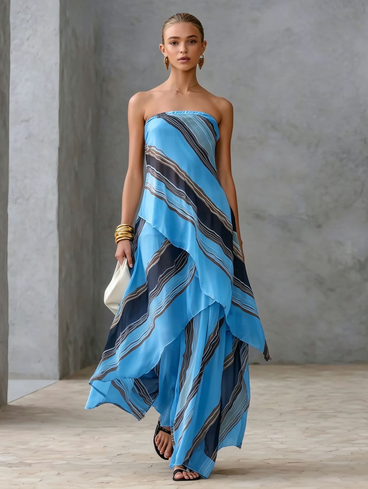 Womens Casual Striped Off-shoulder Sleeveless Dress 5