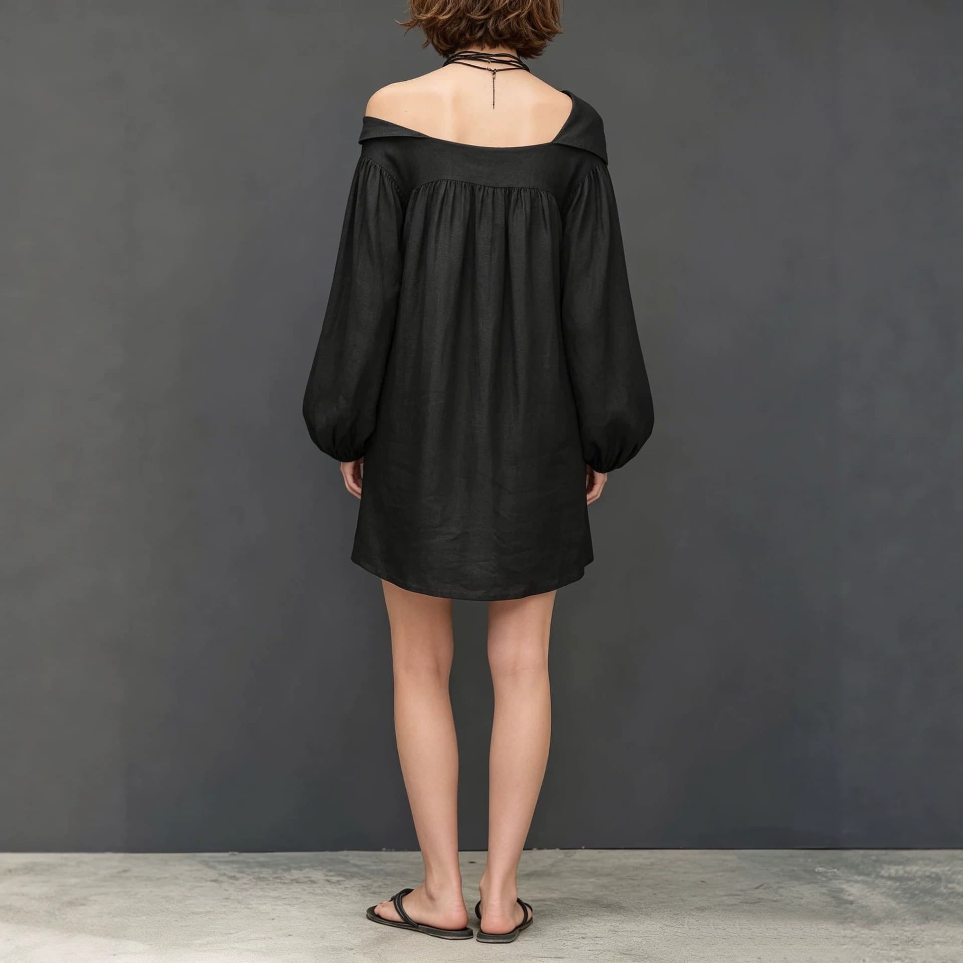 Womens Long-sleeved Mini Dress With An Asymmetrical Neckline