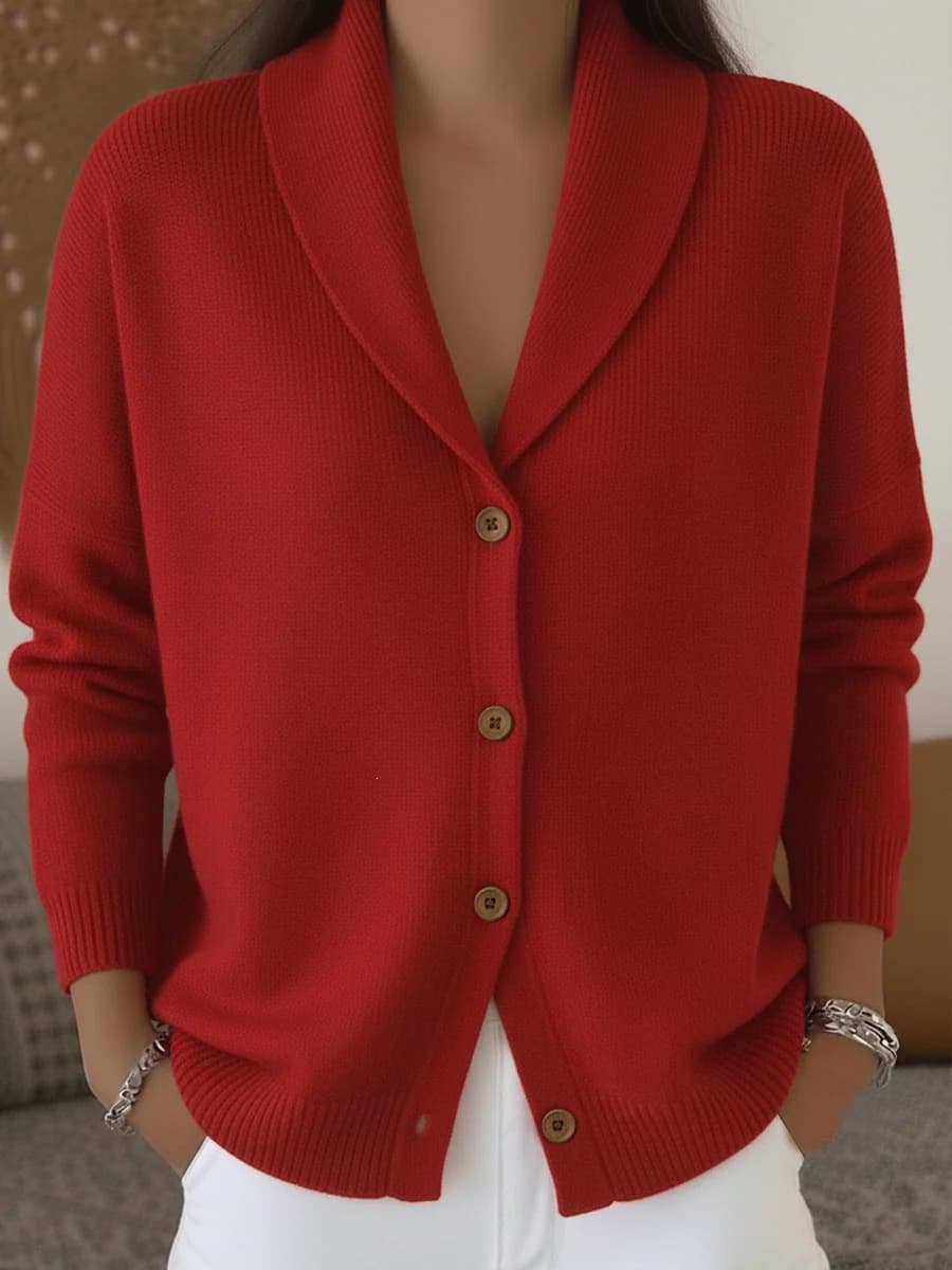 Womens Knitted Cardigan Loose-Fit Lazy Style Soft And Cozy Notch Lapel Solid Color Long-Sleeve Sweater 14
