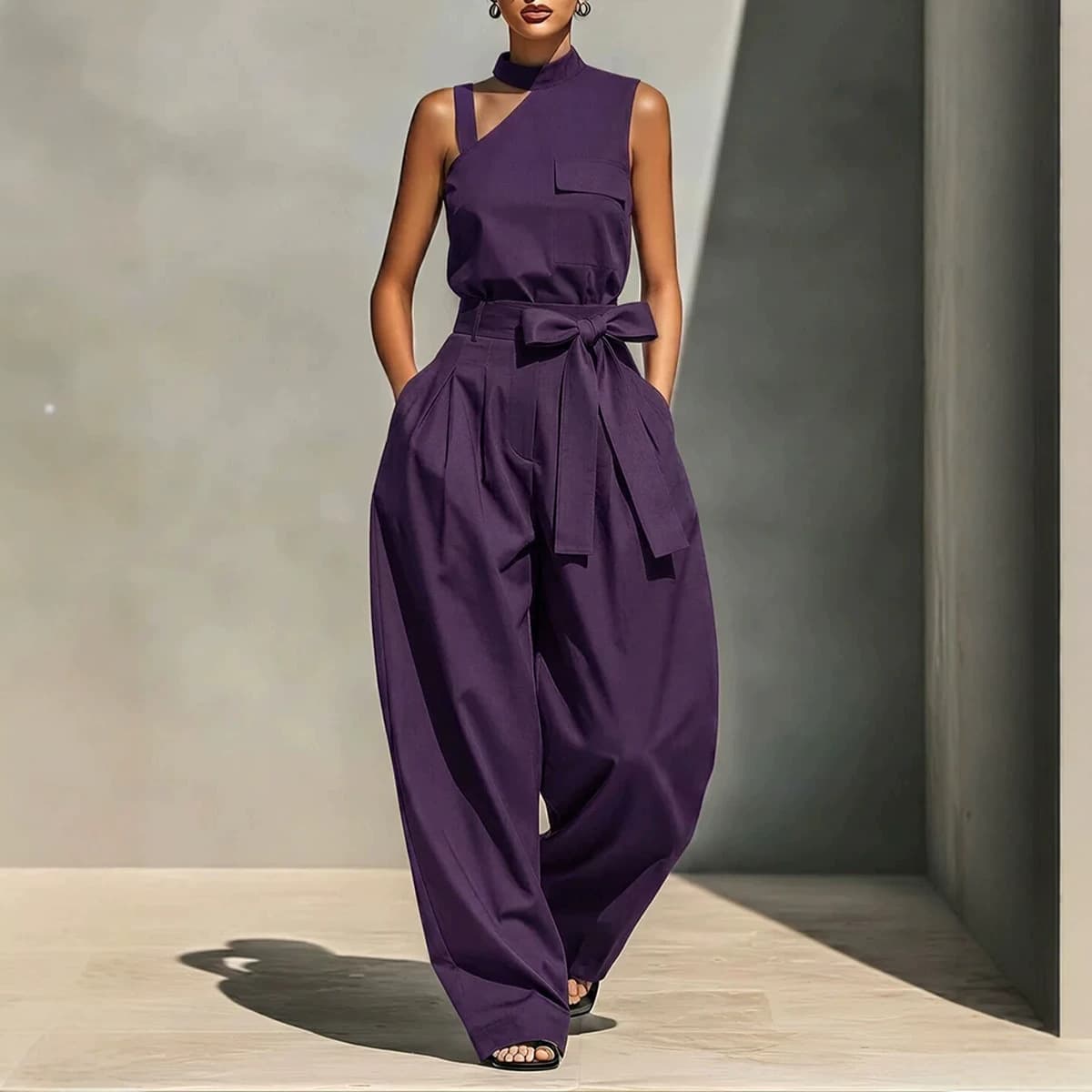 Off-shoulder Stand-collar Sleeveless Jumpsuit 4