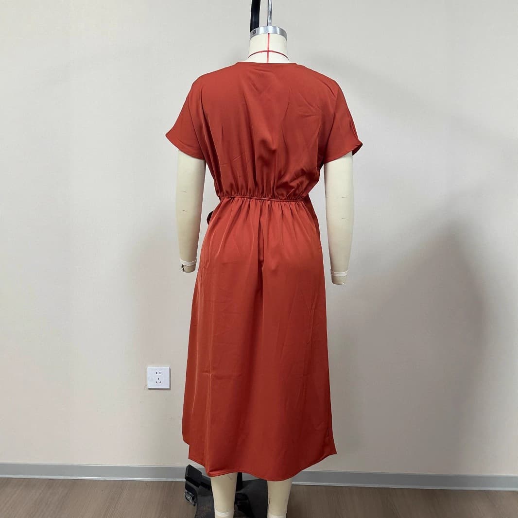 Womens Solid-Color Wrap Dress With Lace-Up Belt 3