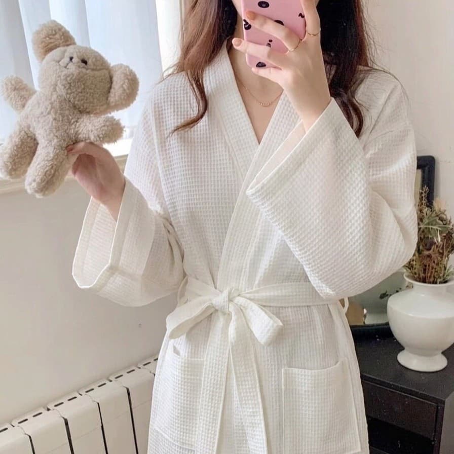 Simple Mid-length Solid-color Bathrobe For Women