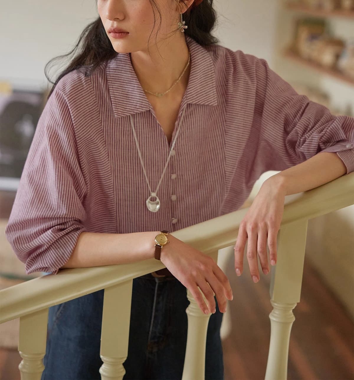 French-striped Lightweight Sun-protection Shirt