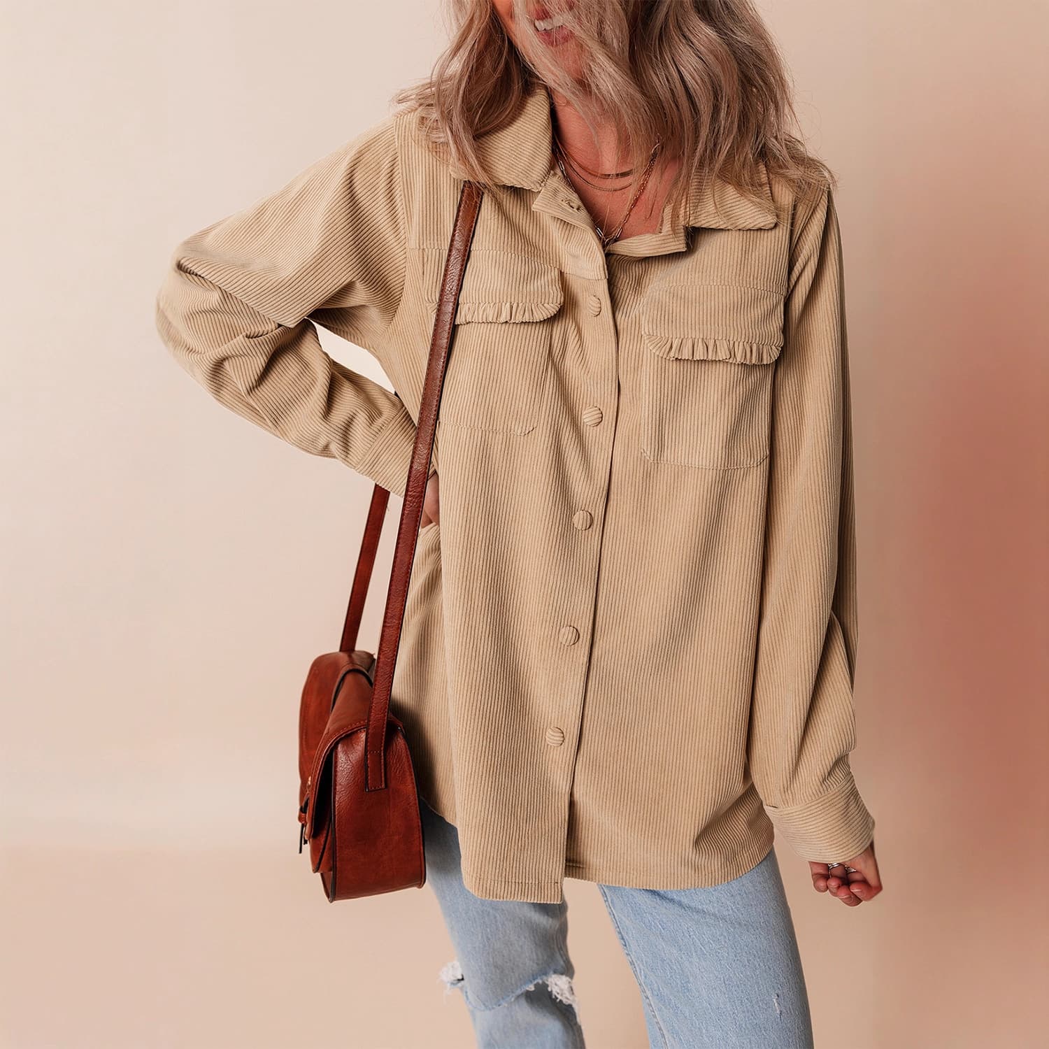 Womens Long-sleeve Relaxed-fit Textured Coat With A Lapel Collar