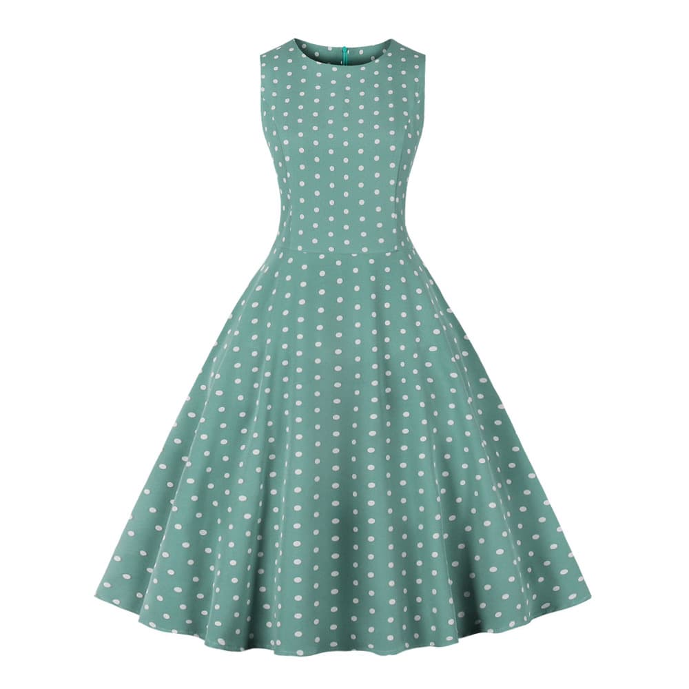 Retro Summer Round-neck Sleeveless A-line Dress With A Small Polka-dot Print And A Slim Fit