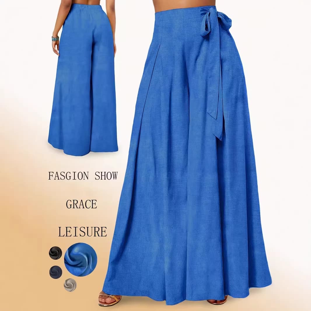 Lace-up Wide-leg Culottes With Pleats European Size Versatile And Easy To Match