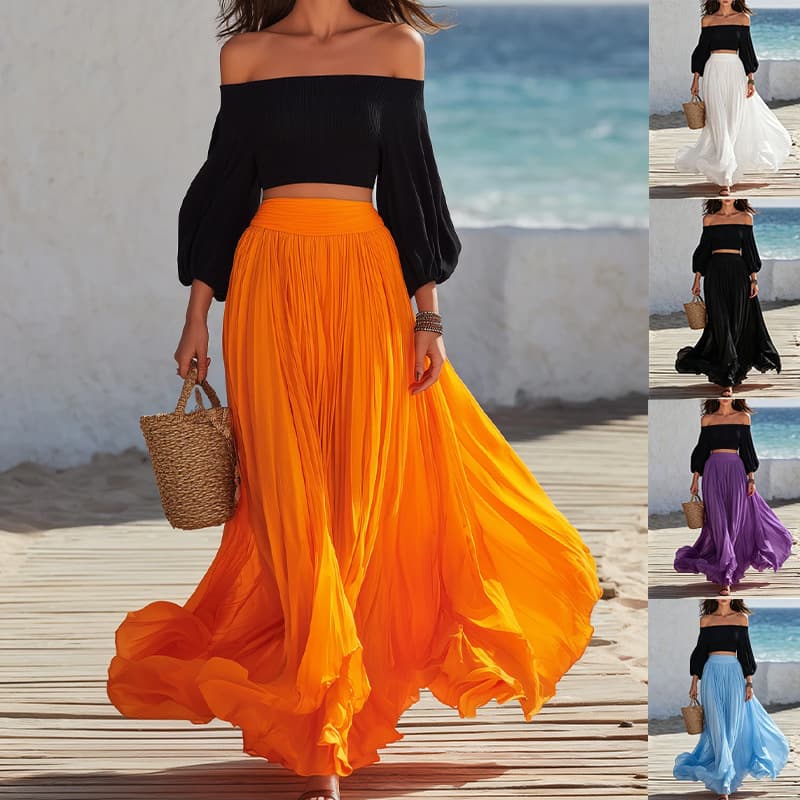 Off-shoulder Strapless Top With Bubble Sleeves And Skirt Set 3