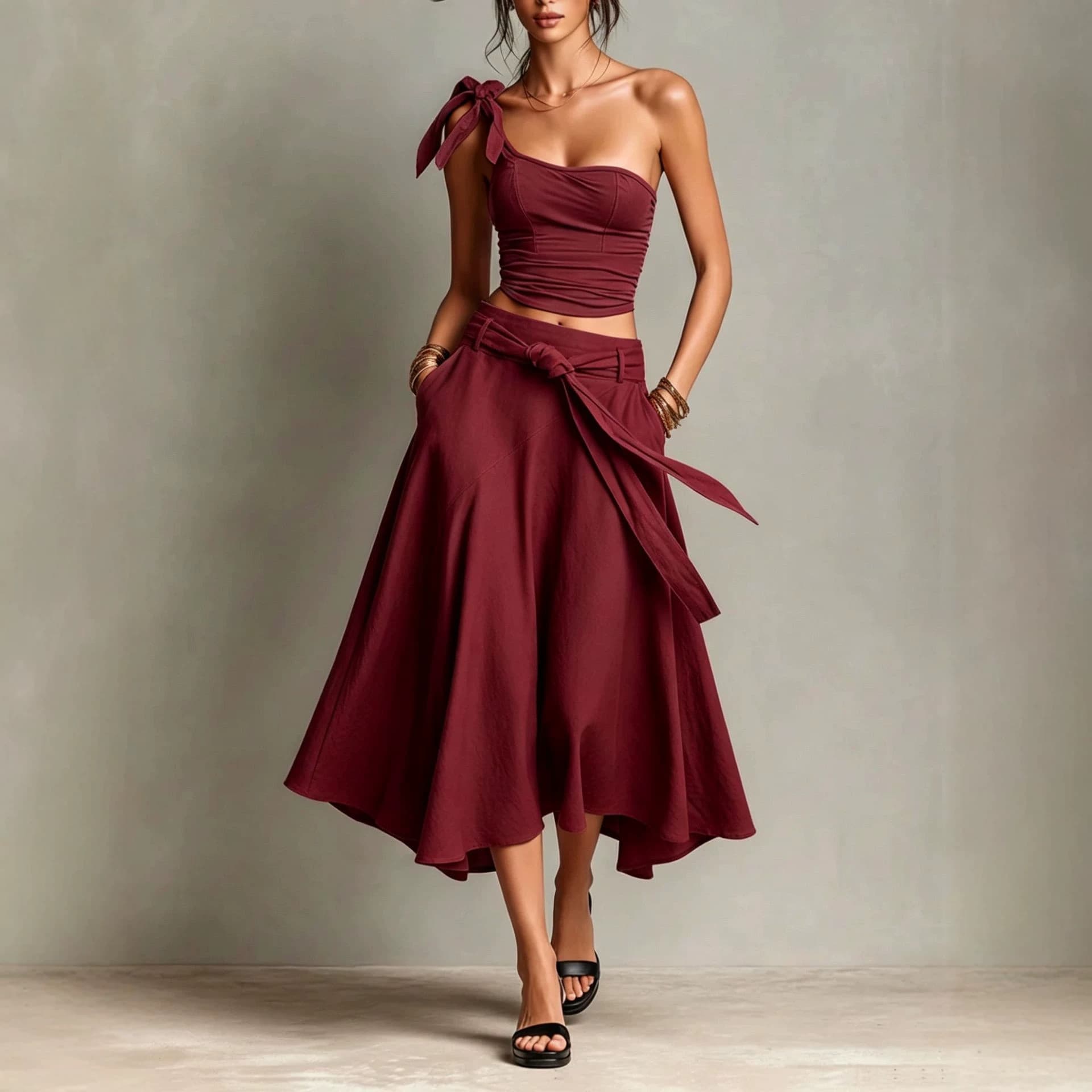 One-shoulder Strap Camisole And Skirt Set 2