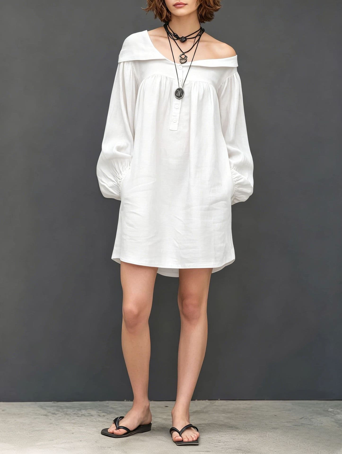 Womens Long-sleeved Mini Dress With An Asymmetrical Neckline 7