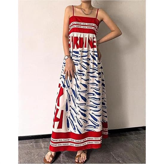 Small-fish Strap Printed New Long Dress One-piece Dress 4