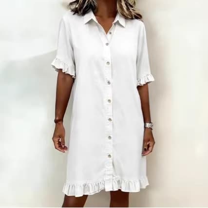 Womens Washed Single-breasted Denim Dress