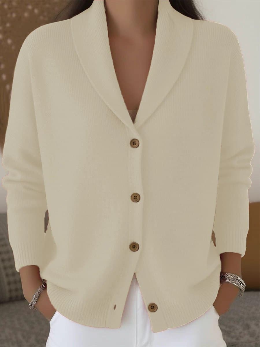 Womens Knitted Cardigan Loose-Fit Lazy Style Soft And Cozy Notch Lapel Solid Color Long-Sleeve Sweater 2