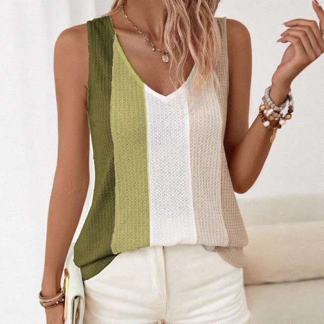 Knitted Patchwork Color-Block Casual V-Neck Slim-Fit Sleeveless Vest