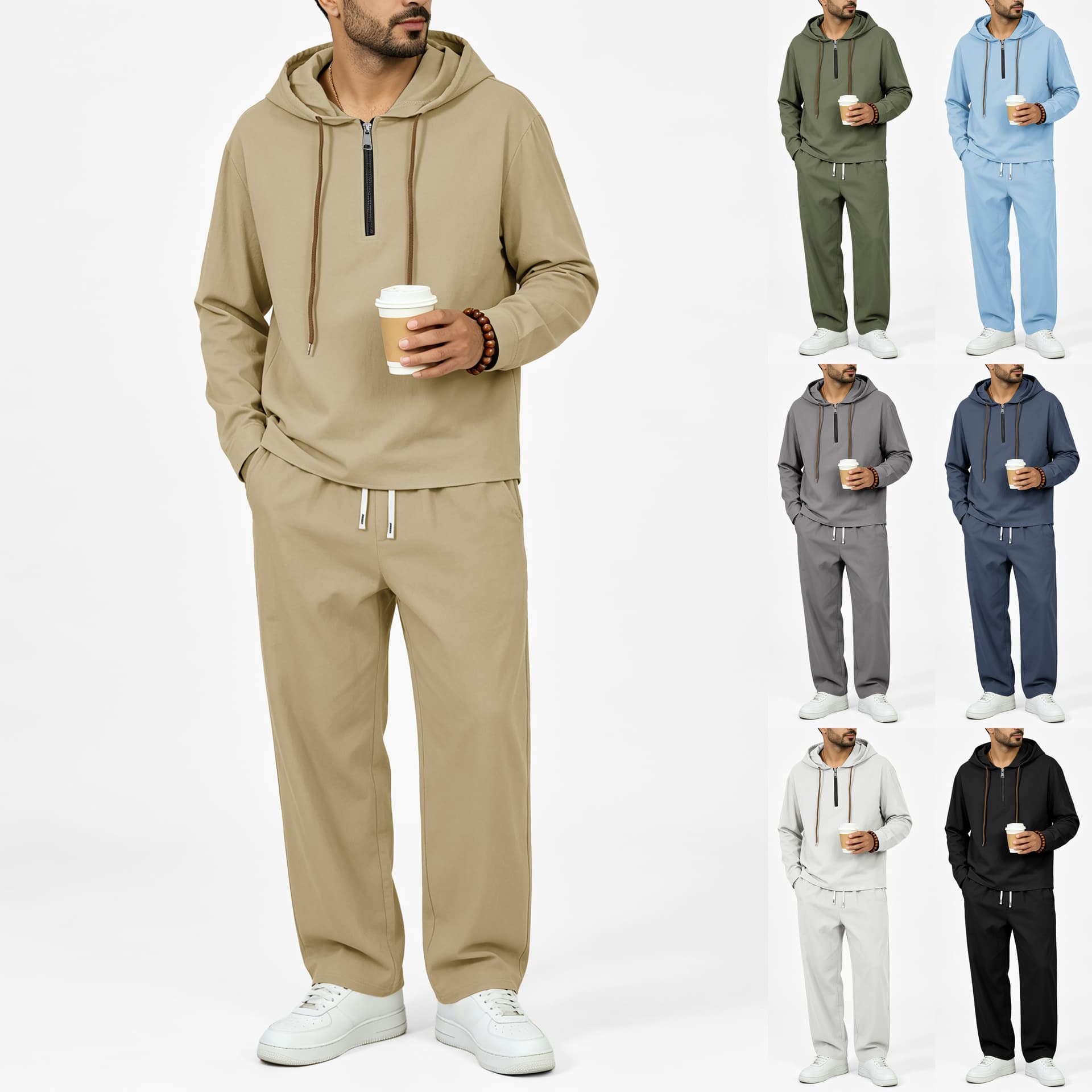 Mens Hooded Long-Sleeve Sweatshirt And Pants Set 11