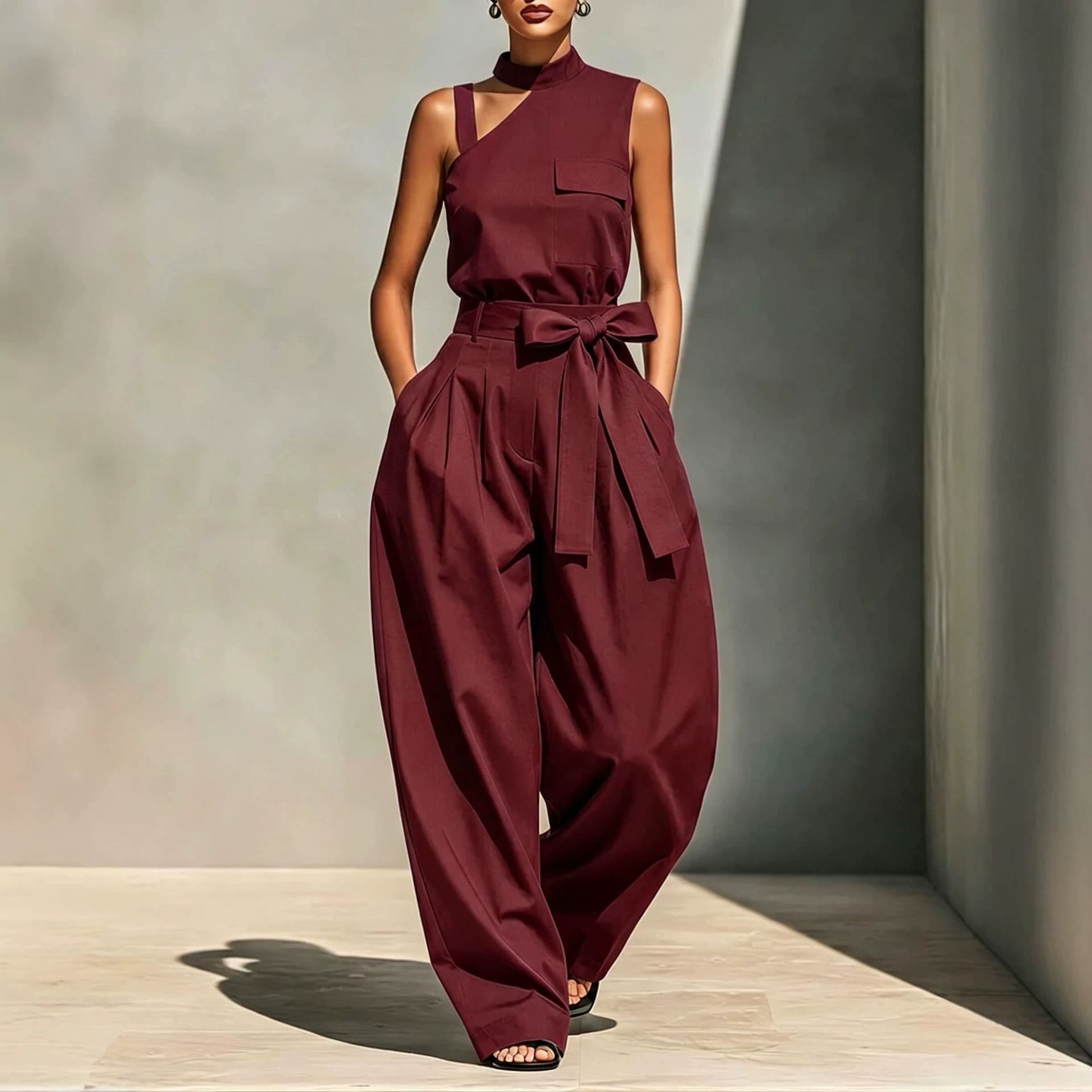 Off-shoulder Stand-collar Sleeveless Jumpsuit 2
