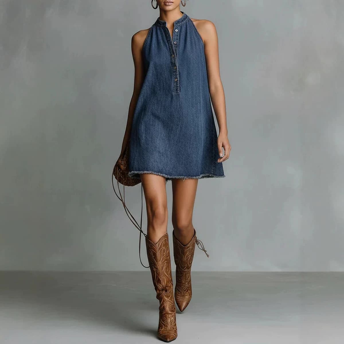 Sleeveless Loose-fitting Casual Denim Dress 2