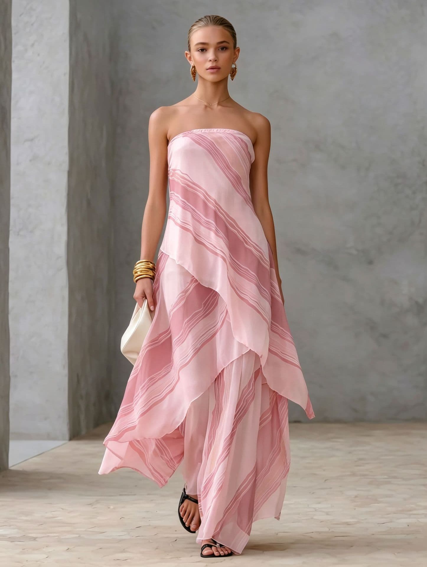 Womens Casual Striped Off-shoulder Sleeveless Dress 9