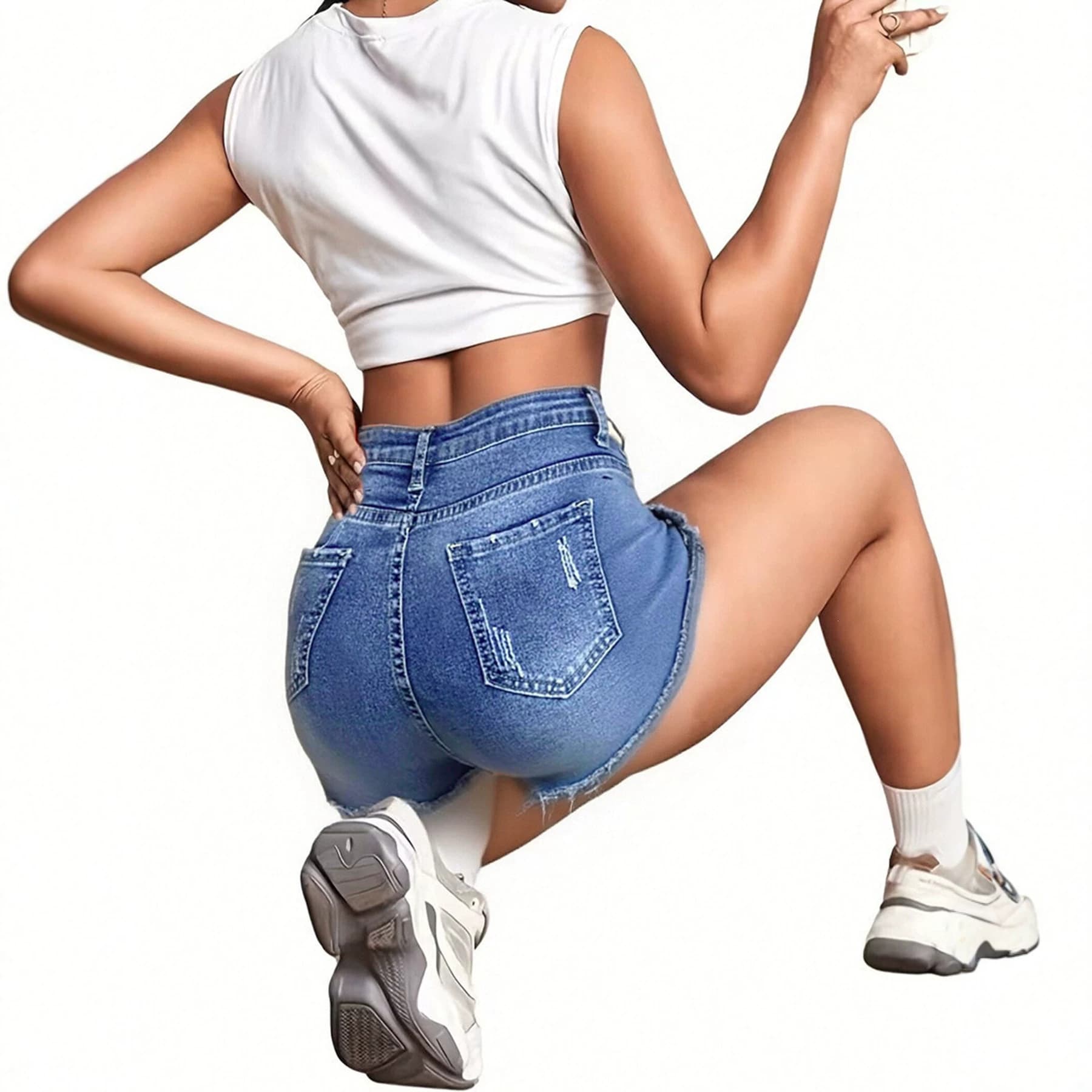 Womens Heavy-Duty Rhinestone-Embellished Denim Shorts